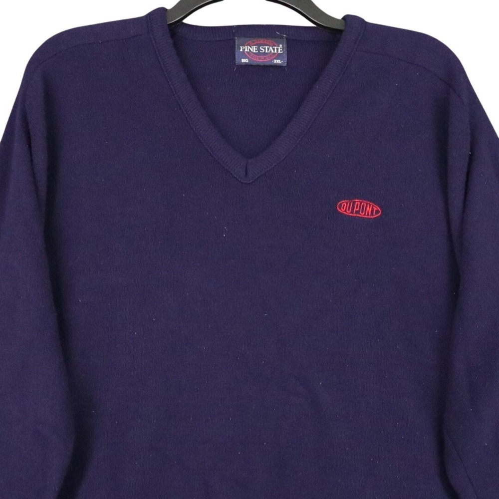 Vintage 90s DuPont V-Neck Sweater Mens 3XL Purple Knit Pine State Corporate Work